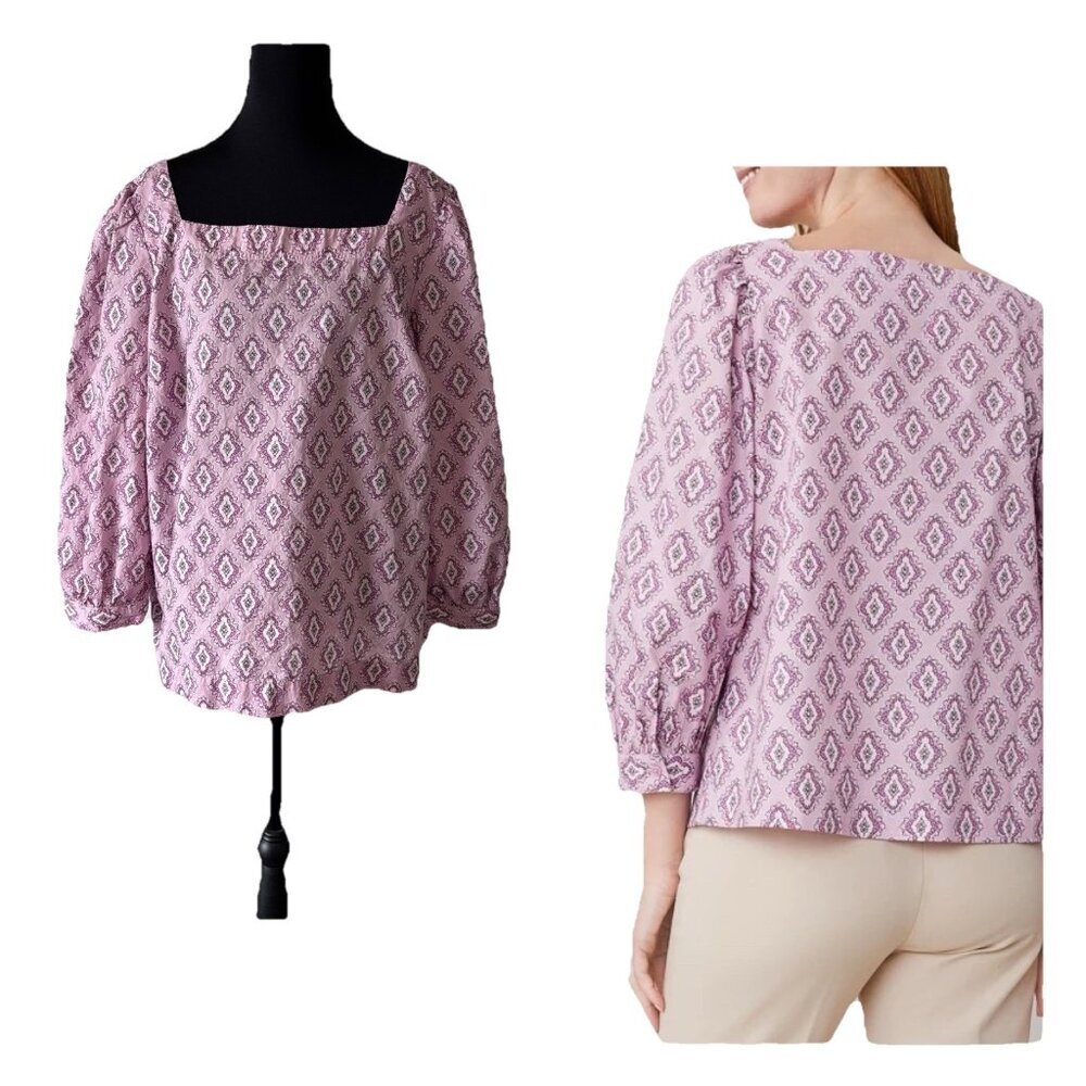 Ann Taylor Square Neck Puff Sleeve Blouse Sz XL Cottagecore Cotton‎ India Church